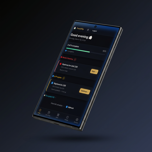 FreshFlip cleaner today view showing cleaning progress
