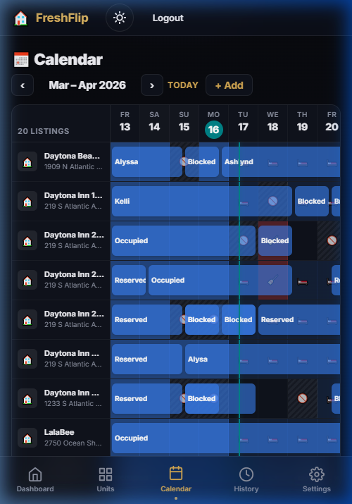 Host calendar with 20 unit bookings
